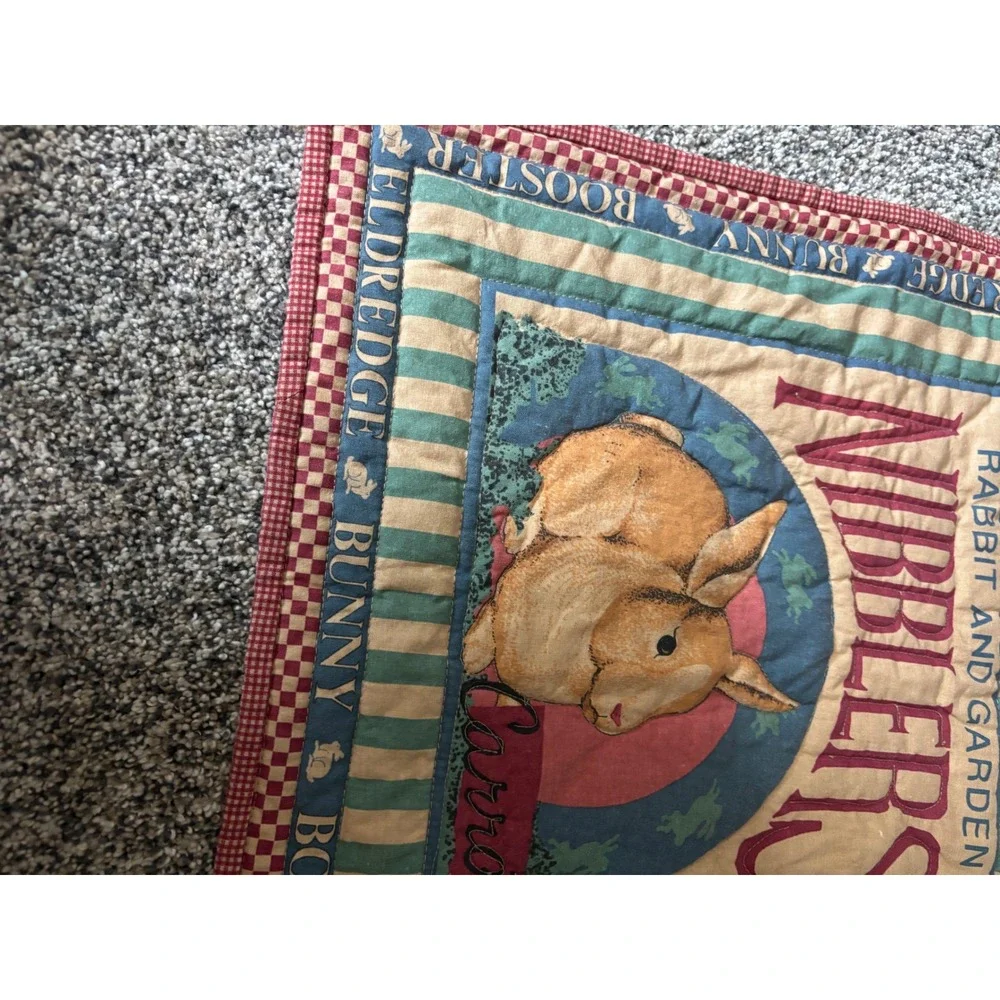 Vintage Eldredge Bunny Booster Rabbit Garden Nibblers Quilted Wall Hanging 16x14